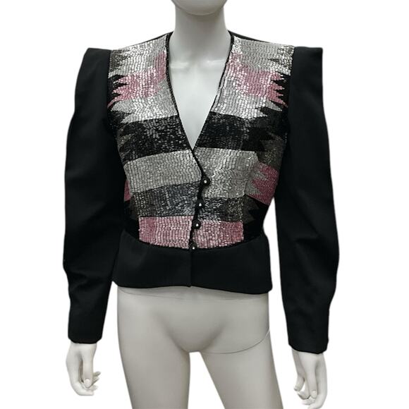 Polatof VTG Blazer Women’s Size Small Beaded with Box Pleat Sleeves and Peplum
